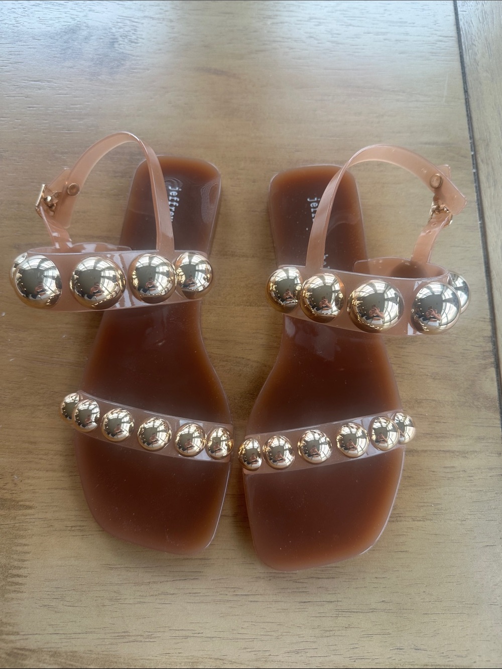 Jeffrey Campbell Brown Jelly Sandals with Gold Studs